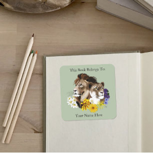 Leeuwin Leeuw Bloemengroen Ex-Libris Vierkante Sticker