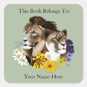 Leeuwin Leeuw Bloemengroen Ex-Libris Vierkante Sticker (Voorkant)