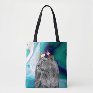 Leeuwin Leeuw Dier Meisje Bloem Kroon Kleurrijk Tote Bag