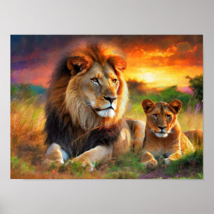 Leeuwin met welp poster