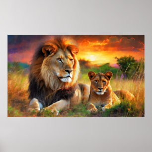 Leeuwin met welp poster