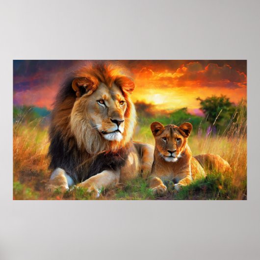 Leeuwin met welp poster (Voorkant)