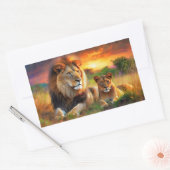 Leeuwin met welp rechthoekige sticker (Envelop)
