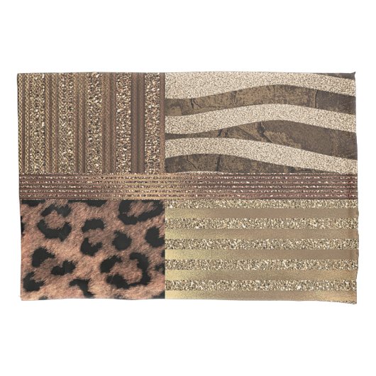 Leeuwin Safari Chic Jungle Goud Moderne Glans Kussensloop (Voorkant)