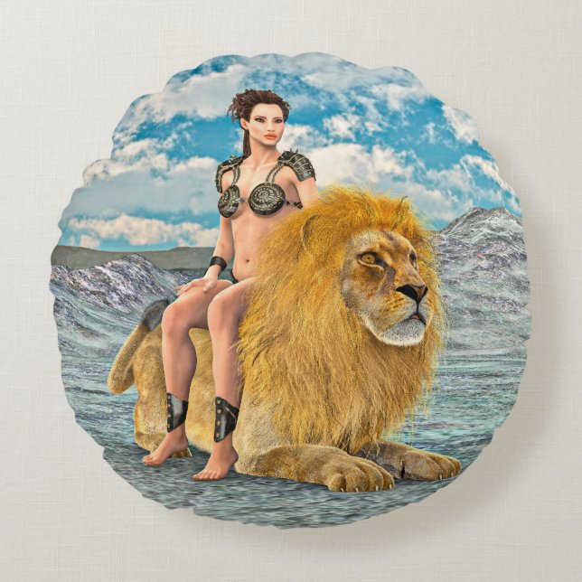 Leeuwinnekasfantasie Rond Kussen (Voorkant)