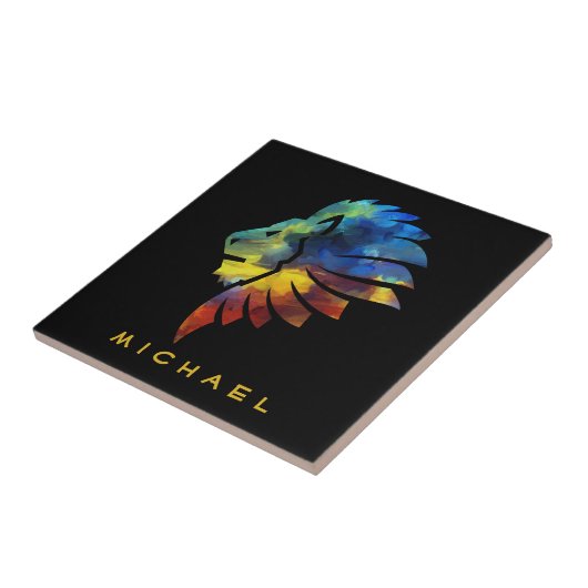 Leeuwse abstracte kunst Kroon voor mannen gla Tegeltje (Zijkant)