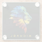 Leeuwse abstracte kunst Kroon voor mannen Glazen Onderzetter (Achterkant)