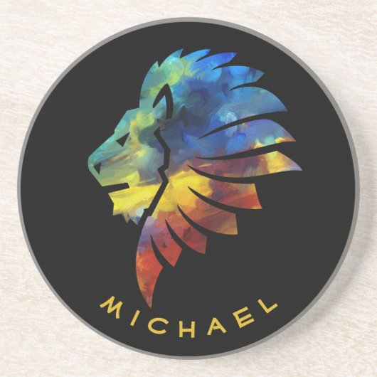 Leeuwse abstracte kunst Kroon voor mannen Zandsteen Onderzetter (Voorkant)