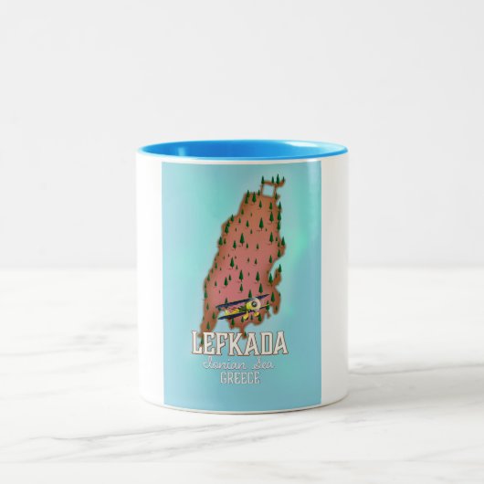 Lefkada Greece reisposter. Tweekleurige Koffiemok (Center)