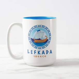 Lefkada, Griekenland Grieks scheepsontwerp Tweekleurige Koffiemok