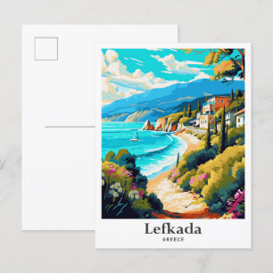 Lefkada Griekenland Reizen Portret Illustratie Briefkaart