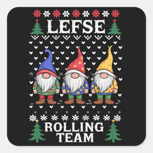 Lefse Rollend Team Kerst Bakken Gnome Kerstmis  Vierkante Sticker (Voorkant)