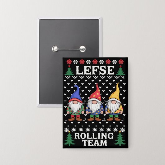 Lefse Rolling Team Christmas Baking Gnome Xmas Button (Voorkant / Achterkant)