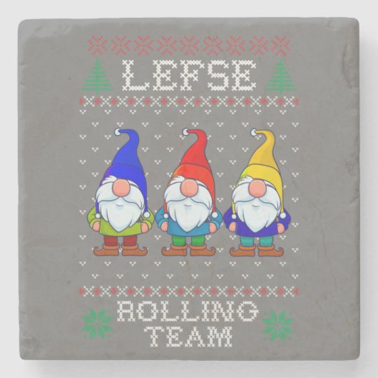 Lefse Rolling Team, Kerstbaking Tomte Gnome Stenen Onderzetter (Voorkant)