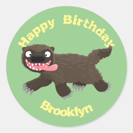 Leftige wolverine dierlijk cartoon klassieke groep ronde sticker (Voorkant)