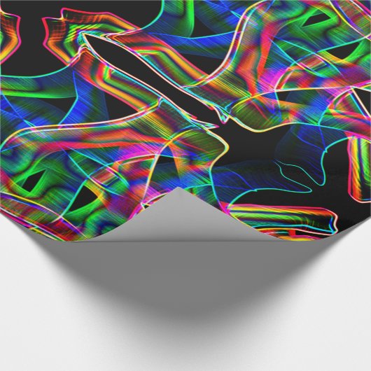 Leftover kleurige neontape doorheen en overlapt cadeaupapier (Hoek)