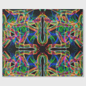 Leftover kleurige neontape doorheen en overlapt cadeaupapier (Vlak)