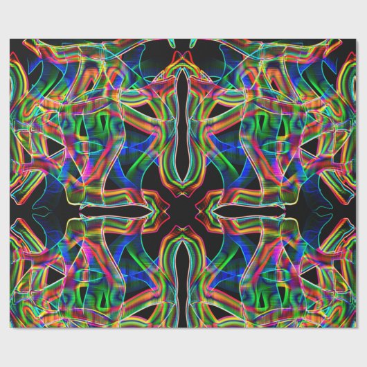 Leftover kleurige neontape doorheen en overlapt cadeaupapier (Vlak)