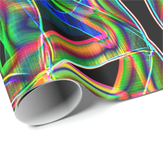 Leftover kleurige neontape doorheen en overlapt cadeaupapier (Rol Hoek)