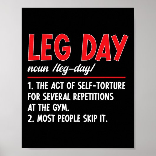 Leg Day Definition Fitness Training Workout Gym Poster (Voorkant)