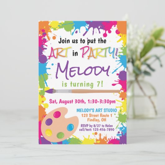 Leg de kunst in feestkleurige verf kaart (Staand voorkant)