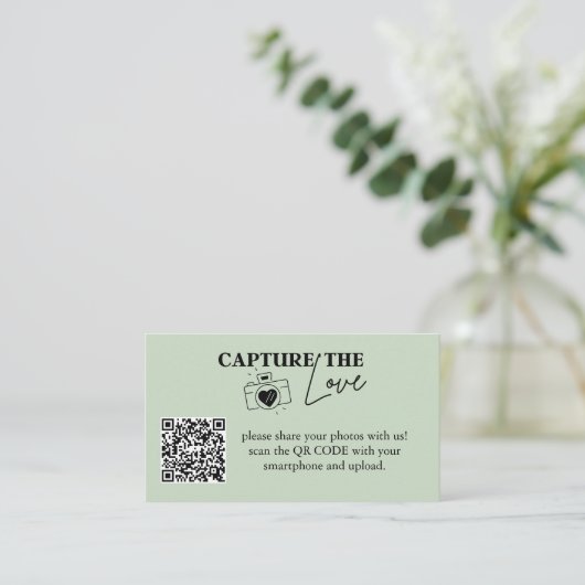 Leg de liefde bruiloft QR code Sage Green vast Informatiekaartje (Staand voorkant)