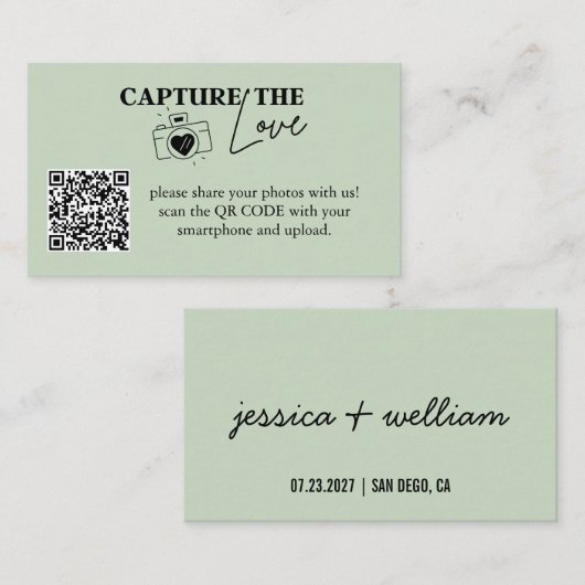 Leg de liefde bruiloft QR code Sage Green vast Informatiekaartje (Voorkant / Achterkant)