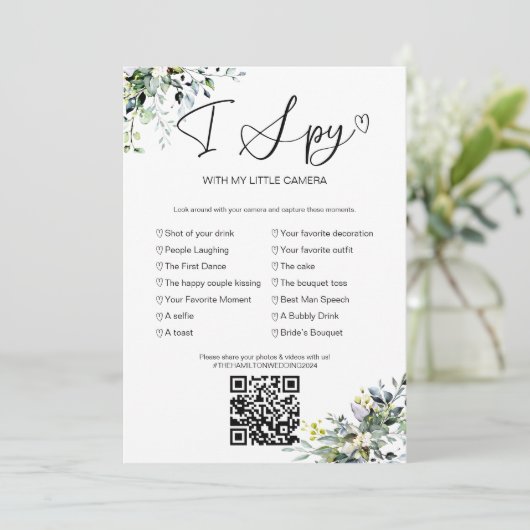 Leg de liefde die ik spion bruiloft spel met QR Kaart (Staand voorkant)