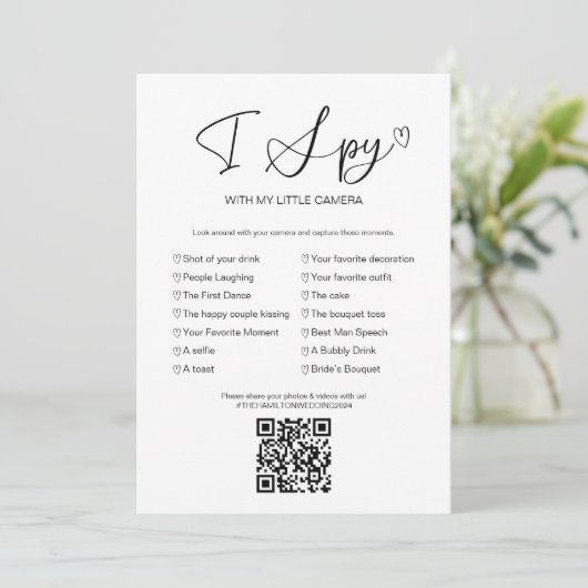 Leg de liefde die ik spion bruiloft spel met QR Kaart (Staand voorkant)
