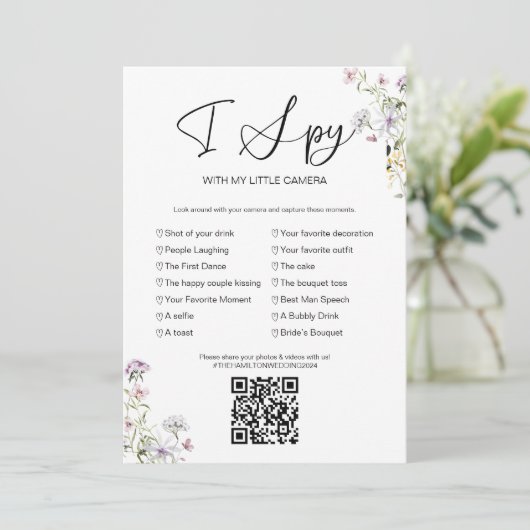 Leg de liefde die ik spion bruiloft spel met QR Kaart (Staand voorkant)