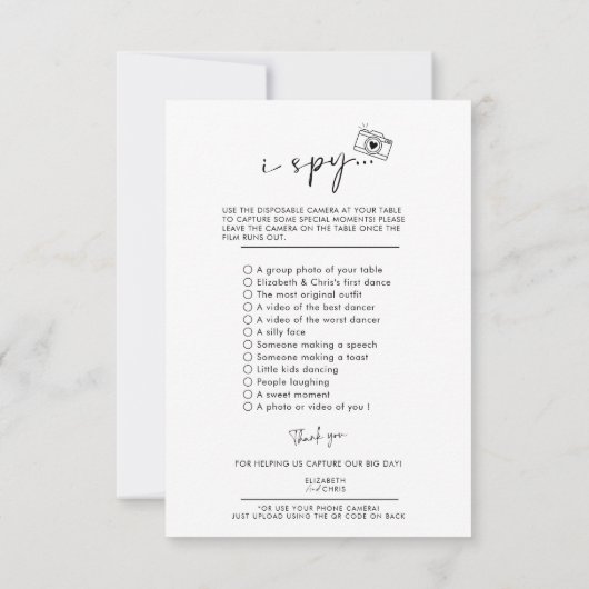 Leg de Liefde Foto Ik Spion Wedding Game Menu (Achterkant)