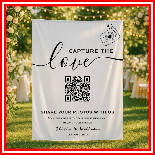 Leg de Liefde Foto QR Code Trouw Achtergrond Wandkleed