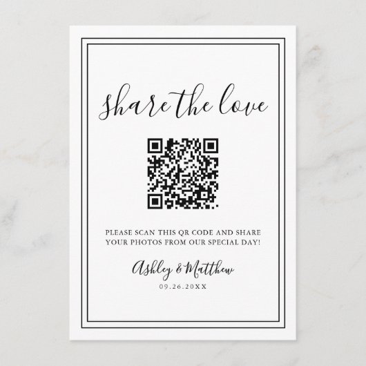 Leg de liefde foto vast Deel QR code bruiloft Informatiekaartje (Voorkant)