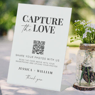 Leg de liefde QR code bruiloft foto delen vast Reclamebord Met Voetstuk