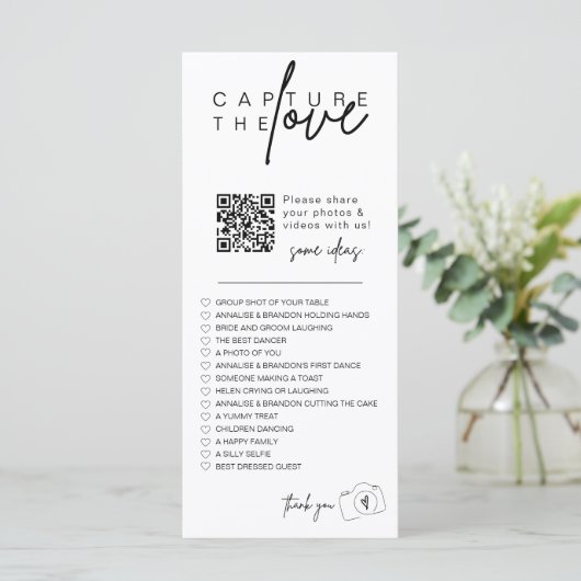 Leg de liefde QR CODE Foto delen gast Kaart (Staand voorkant)
