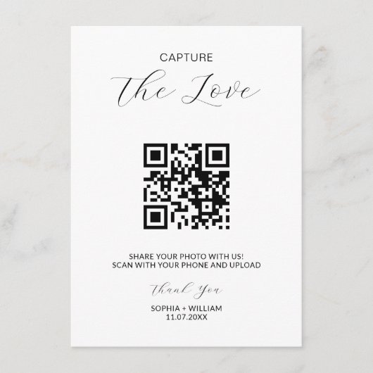 Leg de liefde QR Code minimalistische trouwfoto va Informatiekaartje (Voorkant)