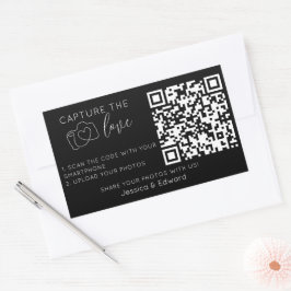 Leg de liefde QR code zwart chique moderne bruilof Rechthoekige Sticker