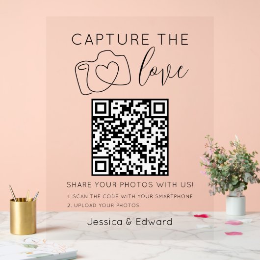 Leg de liefde QR code zwart eenvoudig modern chic Acryl Bord (Huwelijk)