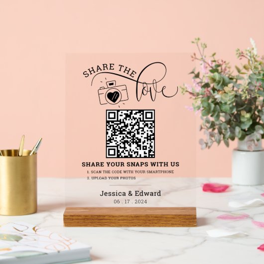 Leg de liefde QR-code zwart wit chique bruiloft va Acryl Bord (Huwelijk)
