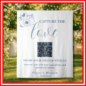 Leg de liefde vast Dusty Blue QR bruiloft achtergr Wandkleed