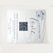 Leg de liefde vast Dusty Blue QR bruiloft achtergr Wandkleed (Voorkant (horizontaal))