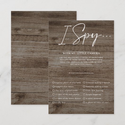 Leg de Liefde Vast Foto I Spy Bruiloft Spel Menu (Voorkant / Achterkant)