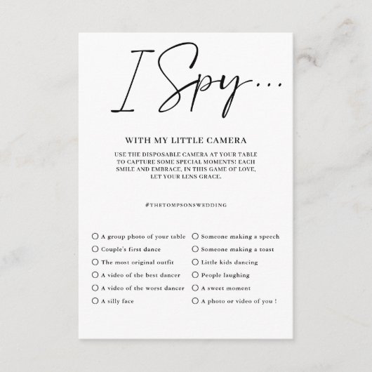 Leg de liefde vast Foto Spion Huwelijksspel Menu (Voorkant)