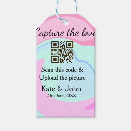 Leg de liefde vast voeg QR-scan marmer roze blauw  Cadeaulabel (Voorkant)