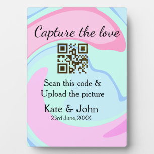 Leg de liefde vast voeg QR-scan marmer roze blauw Fotoplaat