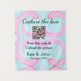 Leg de liefde vast voeg QR scan marmer roze blauw  Wandkleed