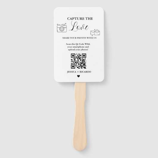 Leg de Love Wedding QR Code Kaart, fotokaart vast Handwaaier (Voorkant)