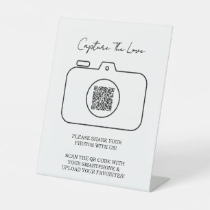 Leg de QR-code voor het delen van liefdesfoto's va Reclamebord Met Voetstuk