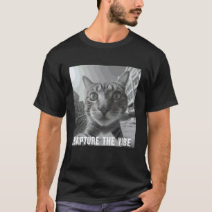 Leg De Sfeer Vast Starende Kat Selfie Rennende Gra T-shirt