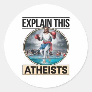 Leg deze atheïsten uit Jezus Bokshandschoenen Grap Ronde Sticker